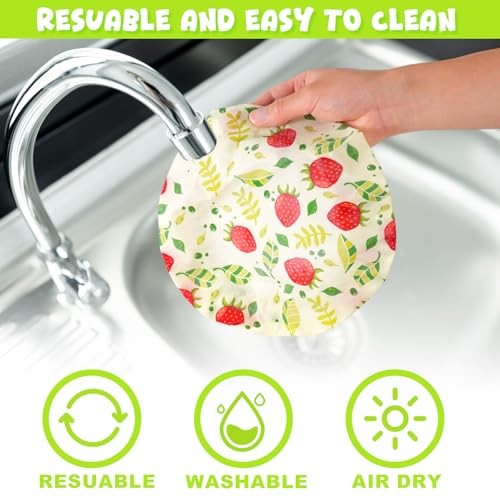 4-Pack Reusable Beeswax Bowl Covers with Fruit Pattern, Fruit 1-Beeswax