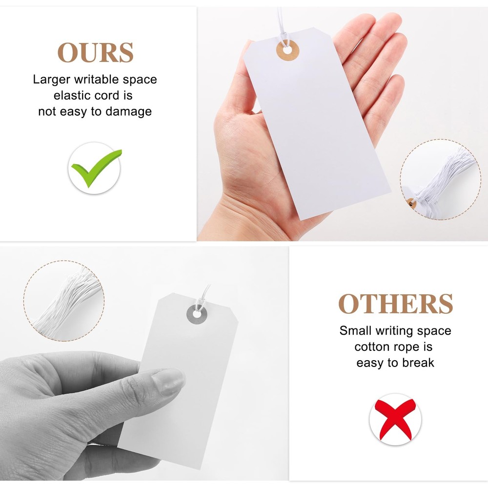100pcs Large White Blank Tags with Elastic String, Reinforced Hole, Writable,...