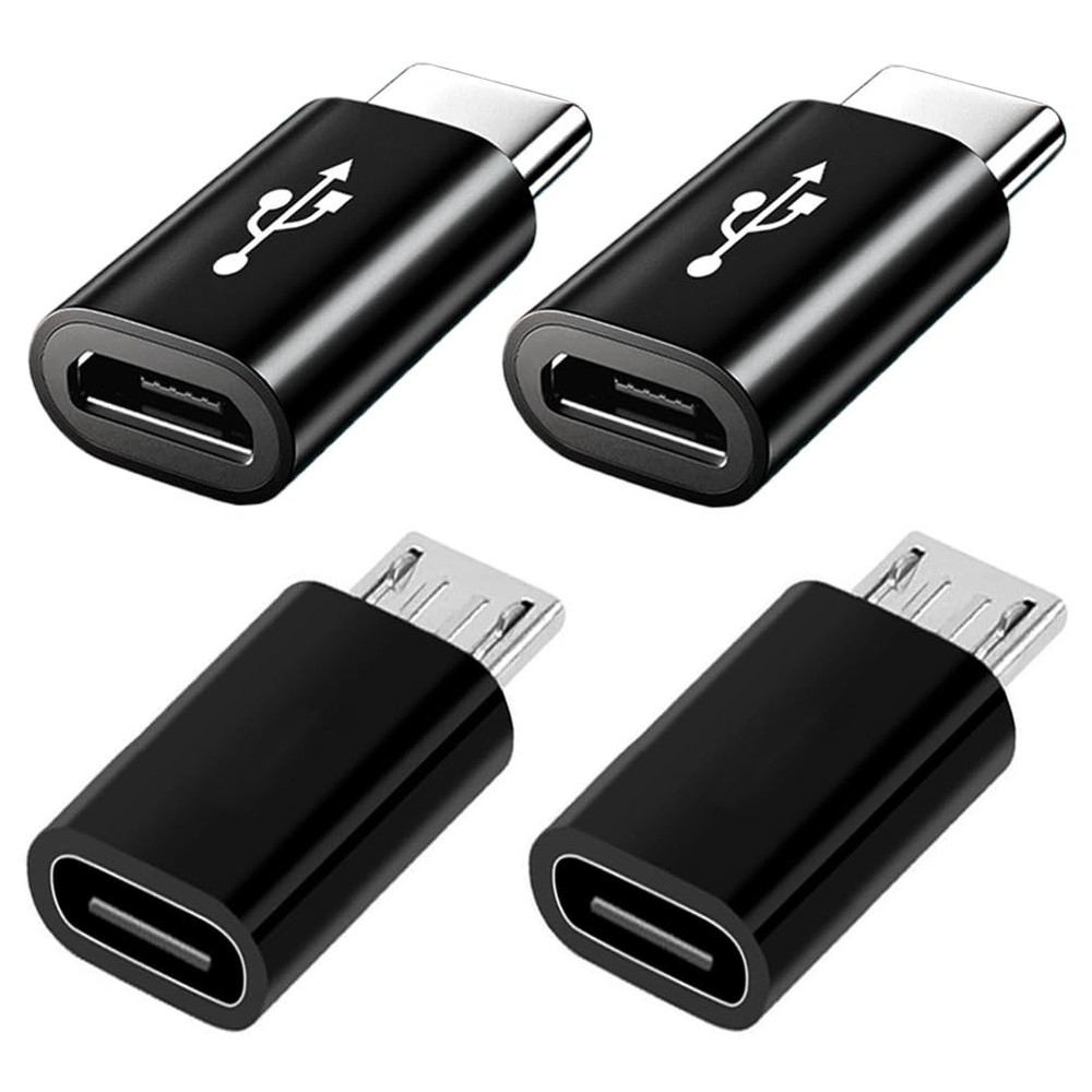 Micro USB to C Adapter 4 Pack, Type C Male Female Black