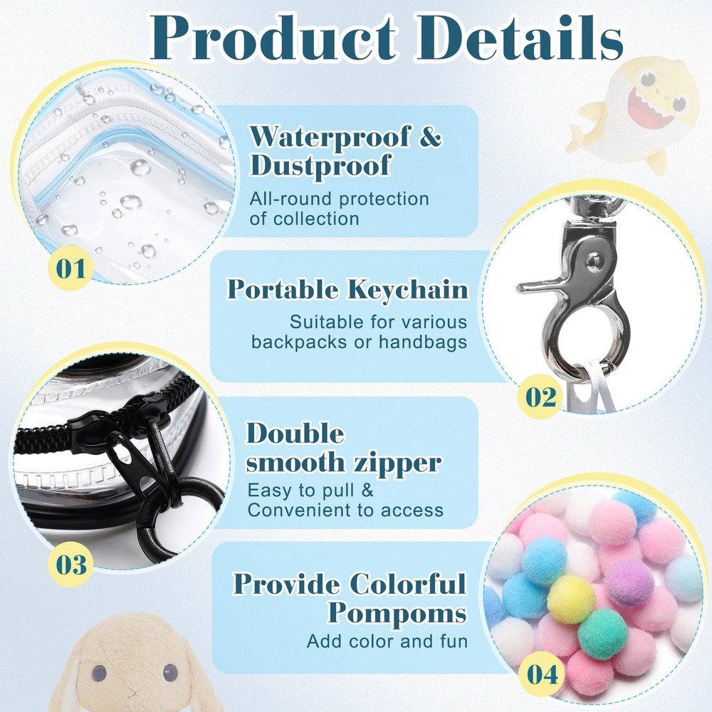 4Pcs Clear Figure Display Bag with Keychain, Dustproof Small Display Case for...