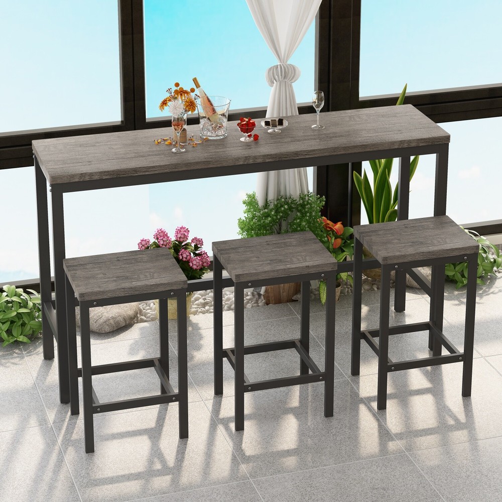 4 Piece Dining Table Set Table and 3 Stools Kitchen Breakfast Furniture US