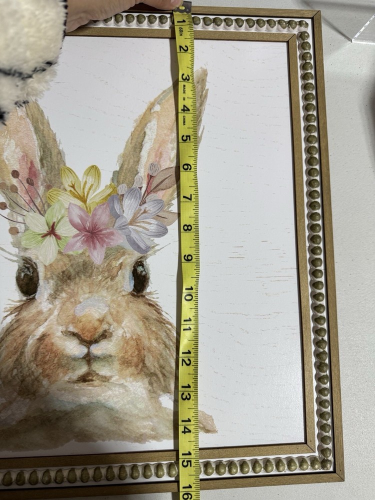 EASTER DECOR RUSTIC CUTE BUNNY FACE LARGE 16 X 16" WOOD FRAME