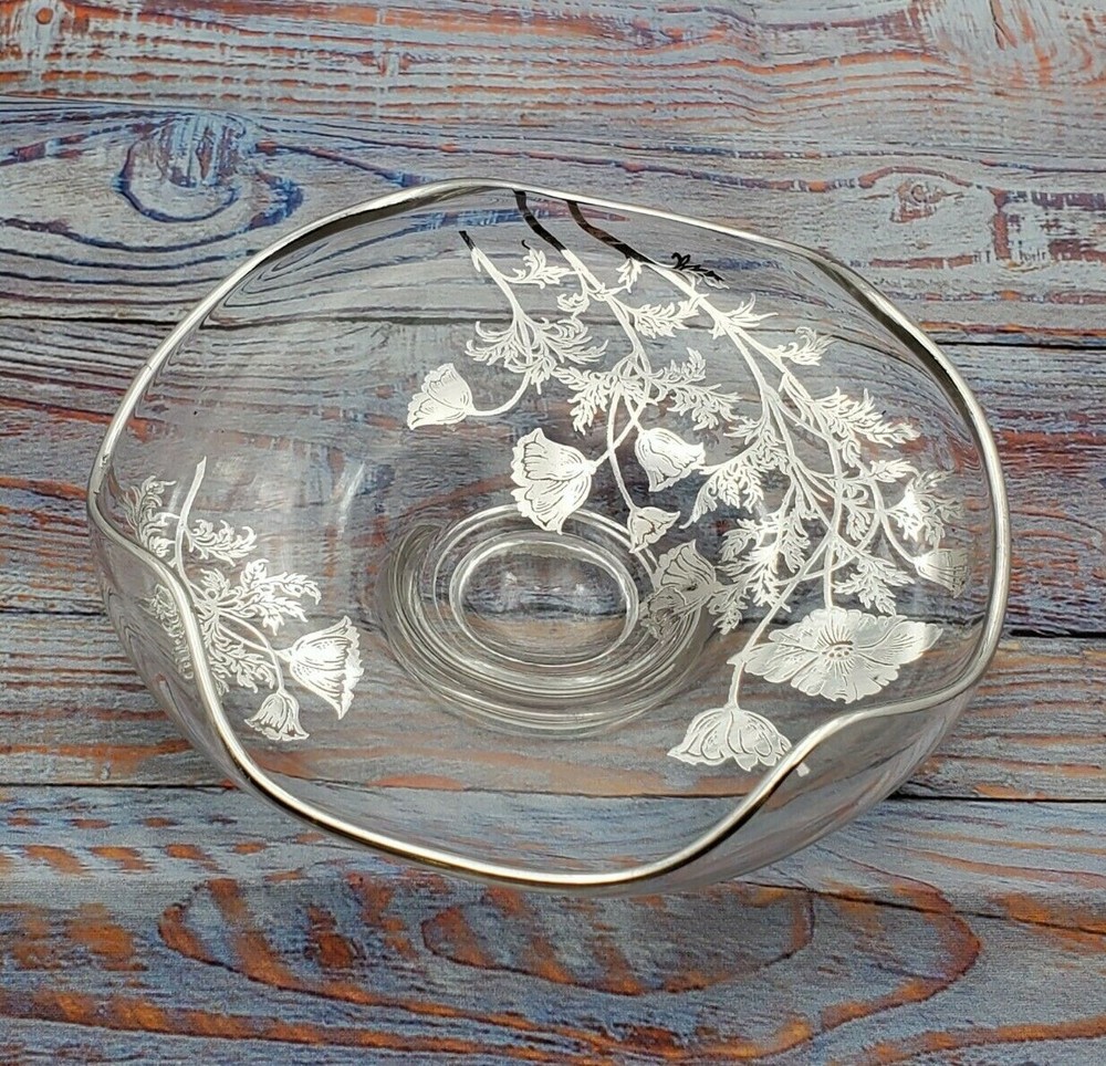 Glass Candy Dish with Sterling Silver Overlay
