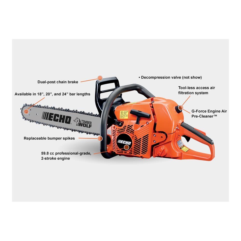 Echo 24 In Bar & Chain 59.8 Cc 2-Stroke Gasoline Powered Chainsaw