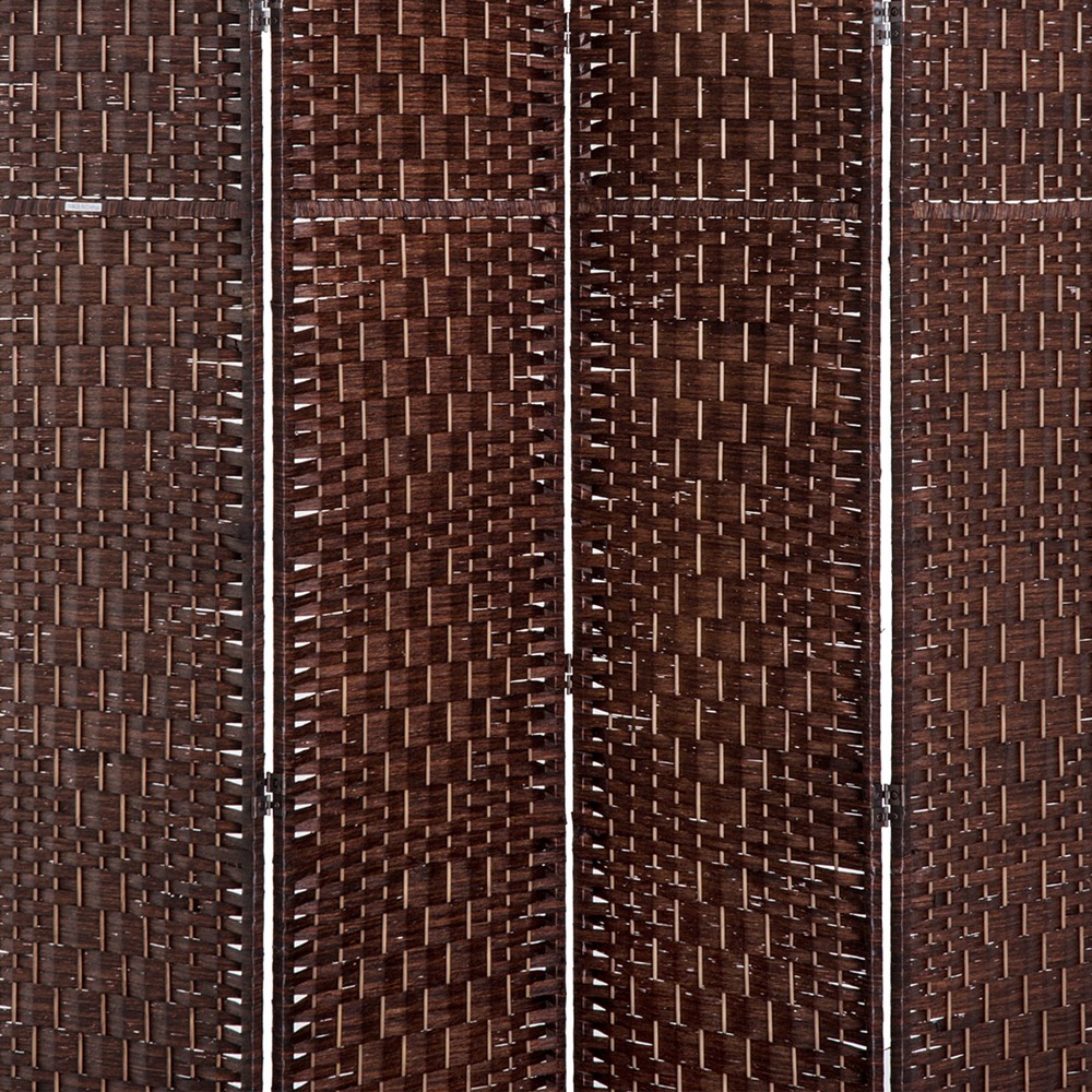 4 Panel Folding Room Divider, 6' Tall Portable Wicker Weave Divider w/Wood Frame