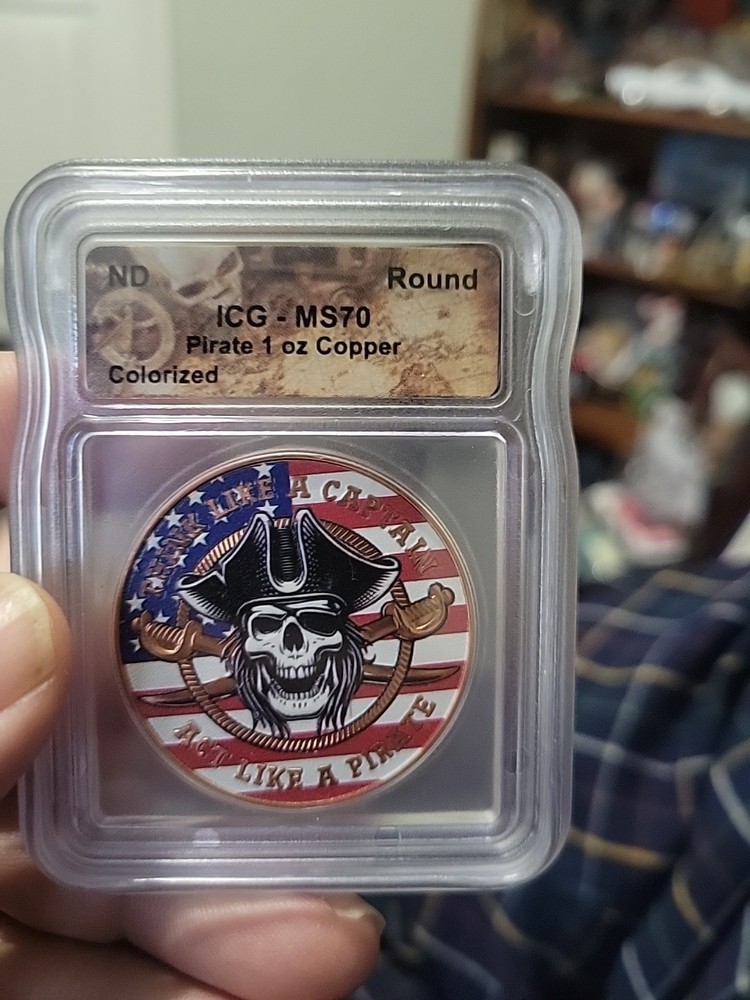 Pirate 1 oz Copper ICG MS70 Colorized Hayleybug Coin