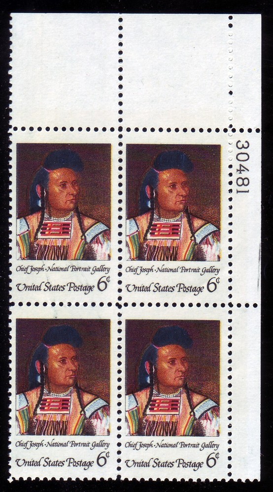 #1364 CHIEF JOSEPH. MINT PLATE BLOCK. F-VF NH!