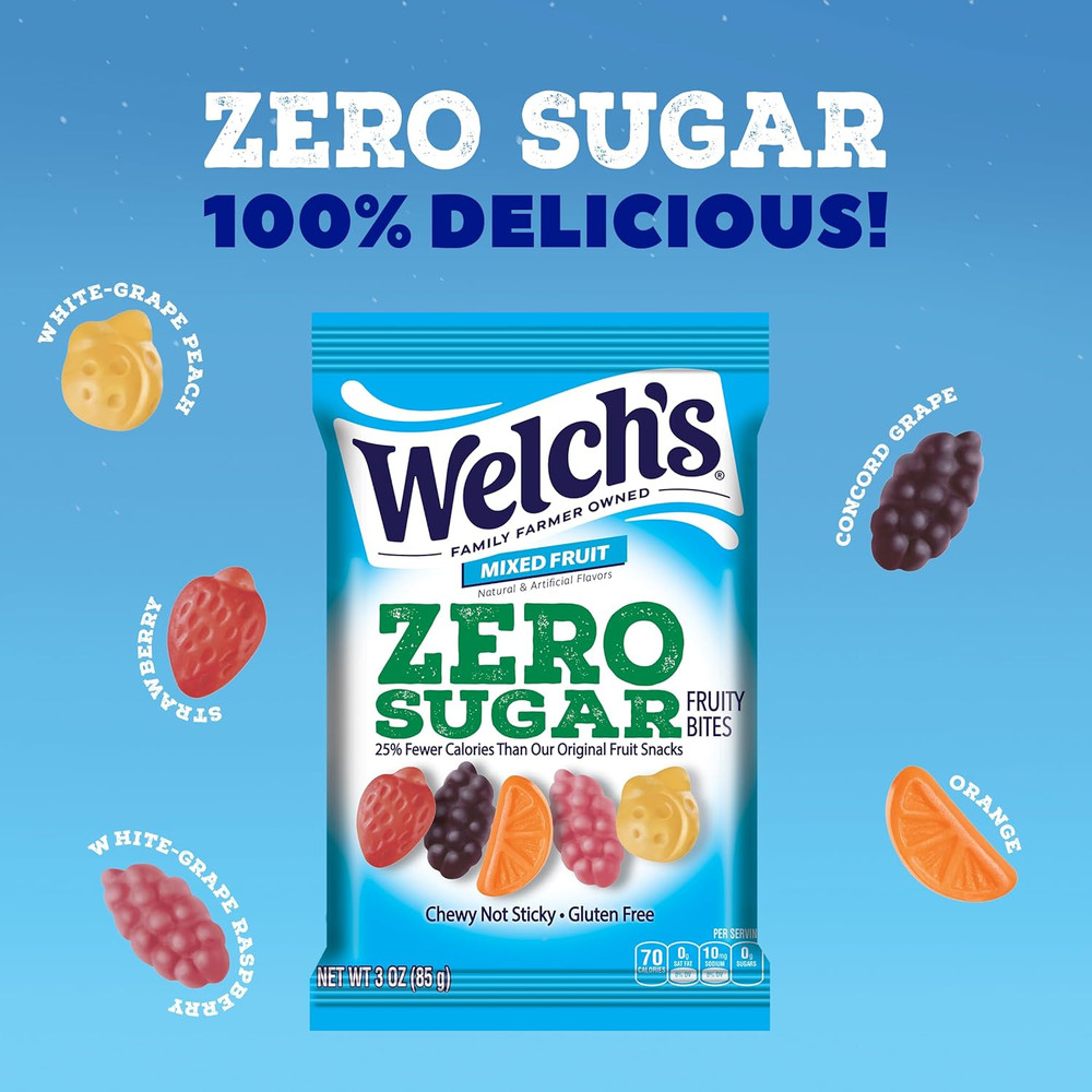 Zero Sugar Fruity Bites, Mixed Fruit Snack Pack, Gluten Free & Sugar Free Snacks