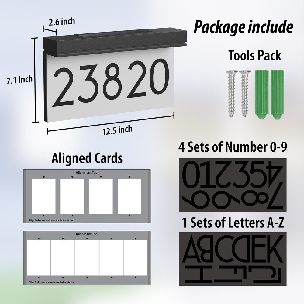 Solar Powered LED House Numbers for Outside, Address Plaque Illuminated