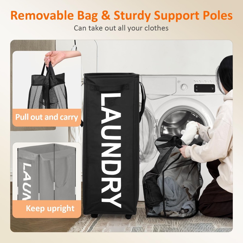 Laundry Basket with Wheels, 90L Rolling Laundry Hamper with Wheels, Large Clo...