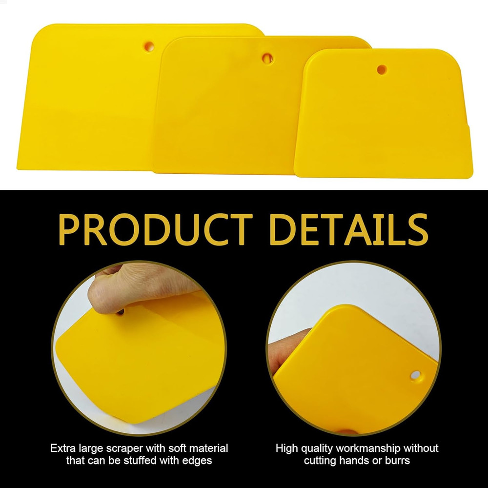 3 PCS Car Scraper, 4" 5" and 6" Multi-Purpose Soft Scratch-Resistant Plastic Scr