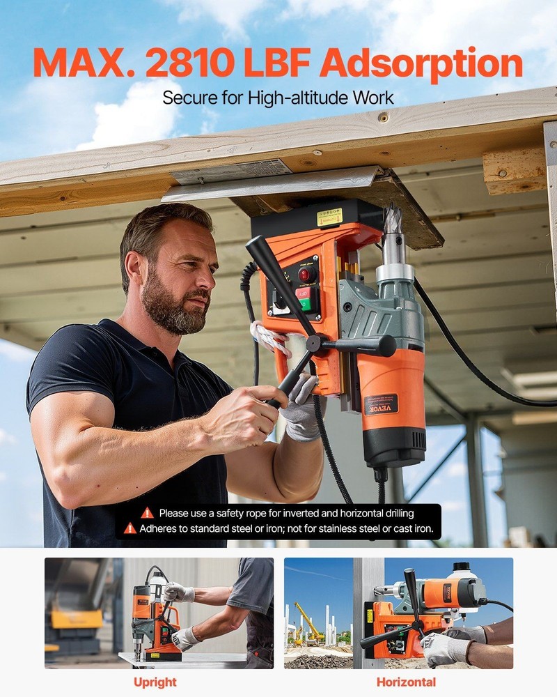 1450W Magnetic Core Drill Press 2810lbf 1.6in Max Diameter Variable RPM
