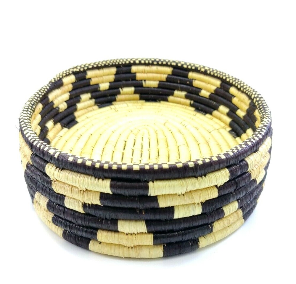 Coil Woven Storage Basket Geometric Pattern Oval