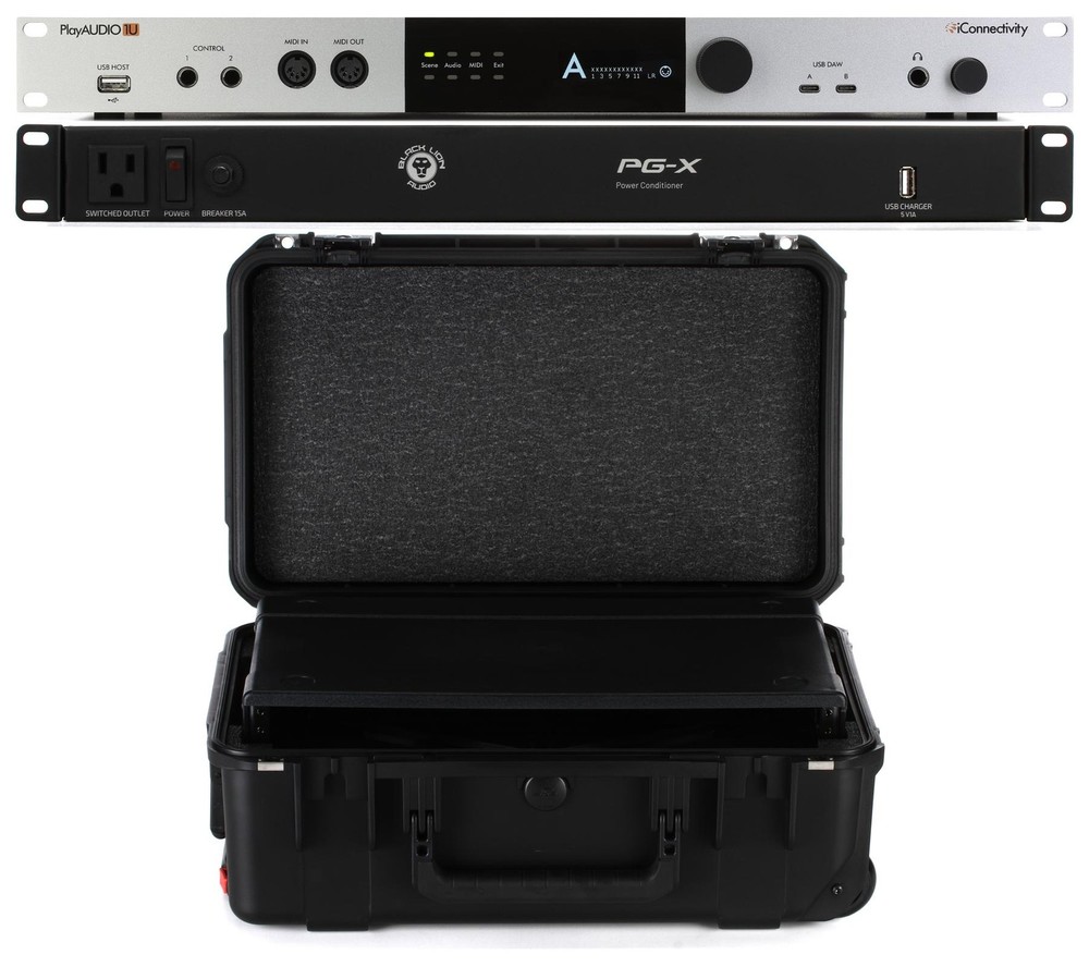 iConnectivity PlayAUDIO1U Audio/MIDI Interface Fly Rack Case Bundle