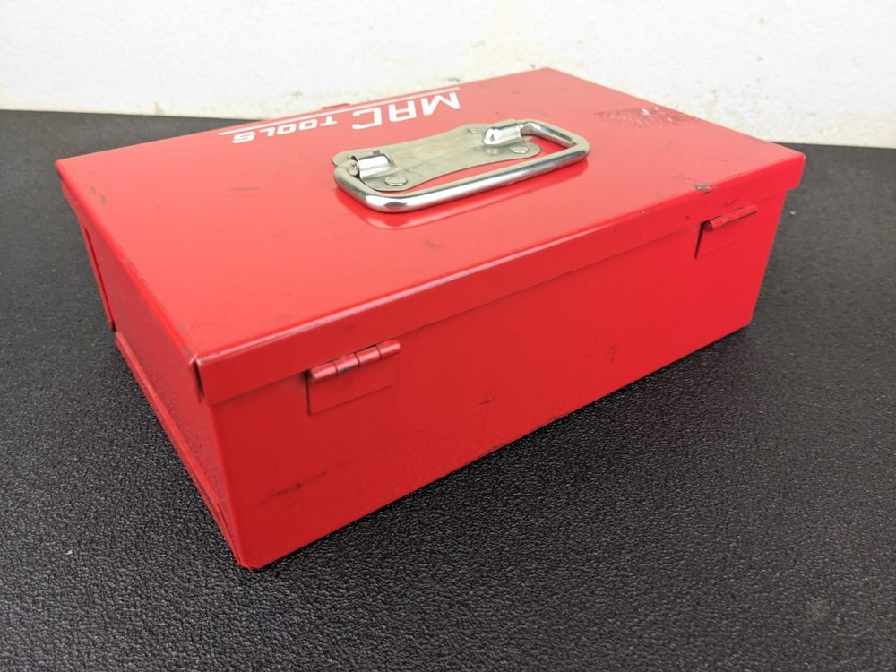 #bn739 Vintage Mac Tools Red Metal ToolBox Hinged Lid Rectangular