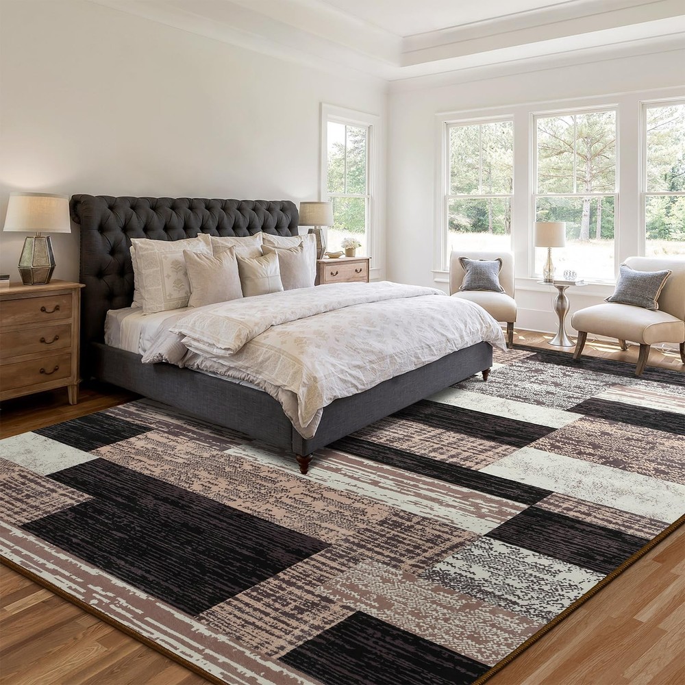 Large Area Rugs,Modern Geometric Patchwork 8' x 10' (Rectangular), Chocolate