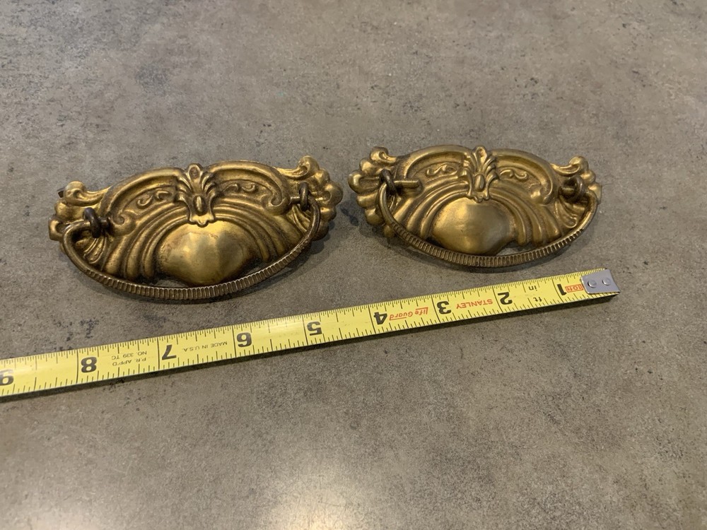 Vintage Hardware Drawer Pull Plates Brass W/Handles