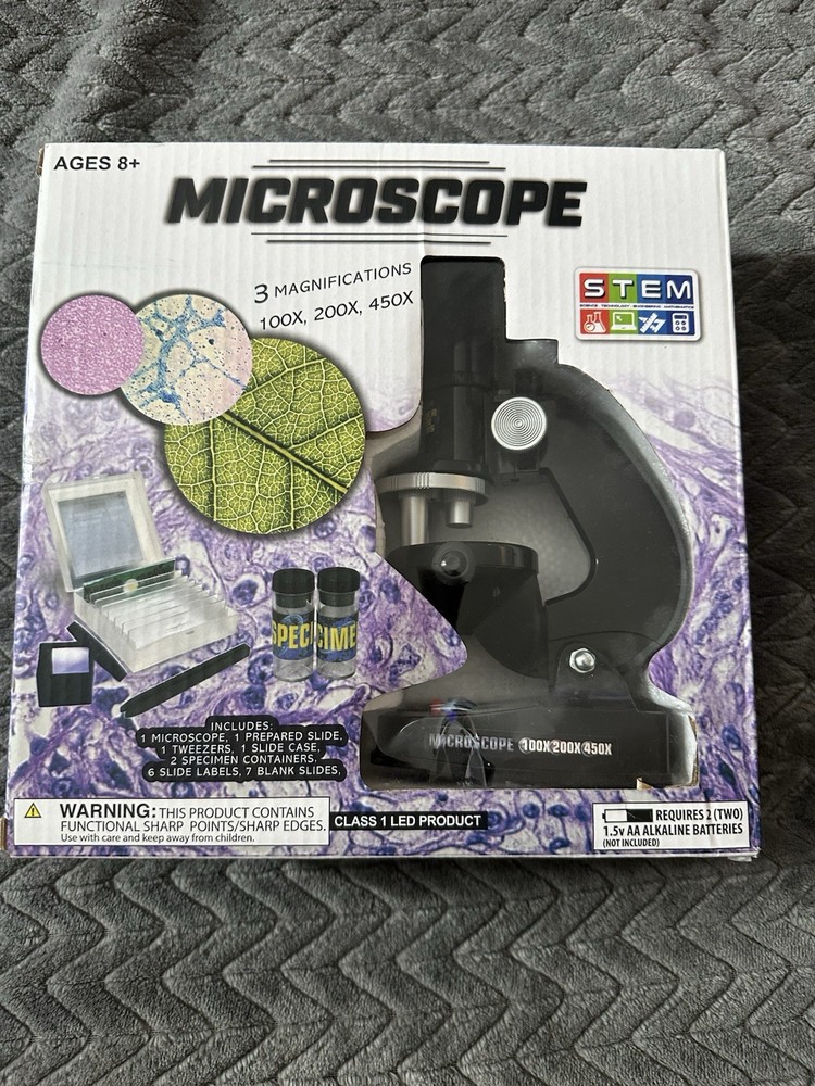 Stem Microscope 3 Magnifications w/ Light Source 100x 200x 450x - Open Box