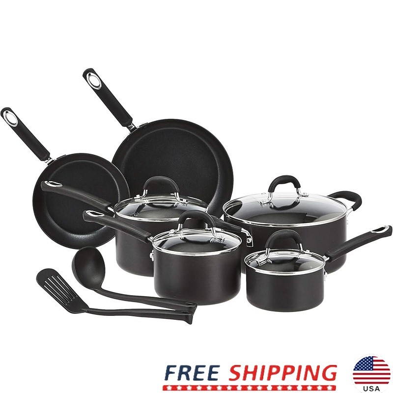 12 Piece Cookware Set Hard Anodized Nonstick Soft Handle Dishwasher Safe New