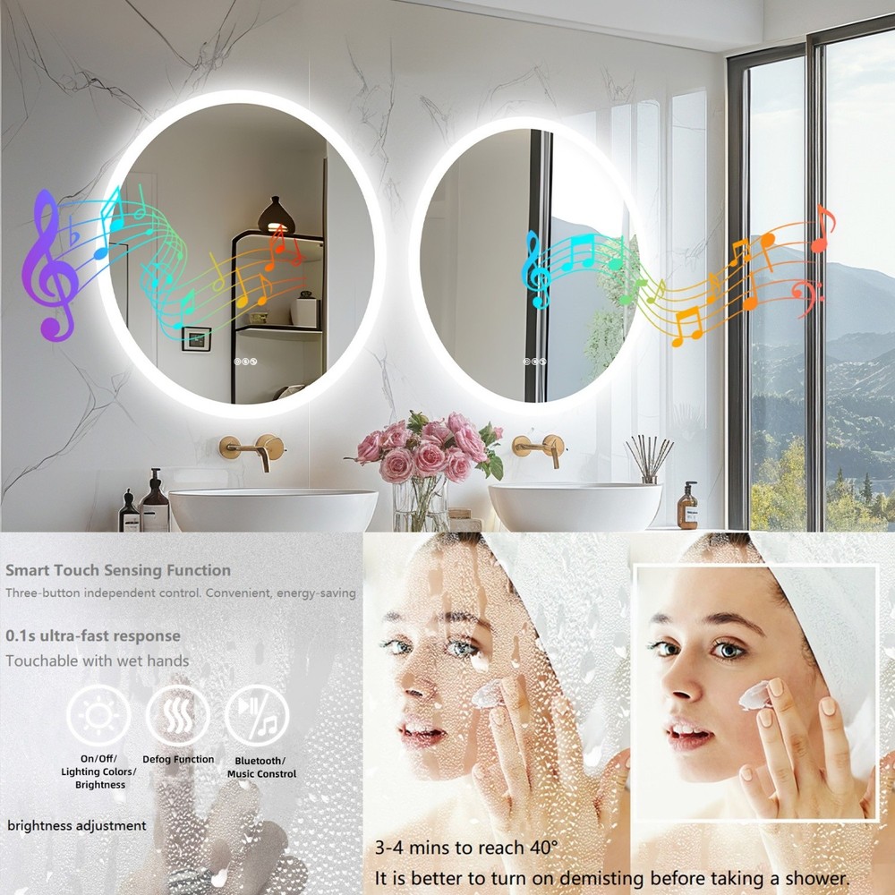 32” LED Bathroom Mirror Built-in Bluetooth Speaker Backlight Wall Vanity Mirror