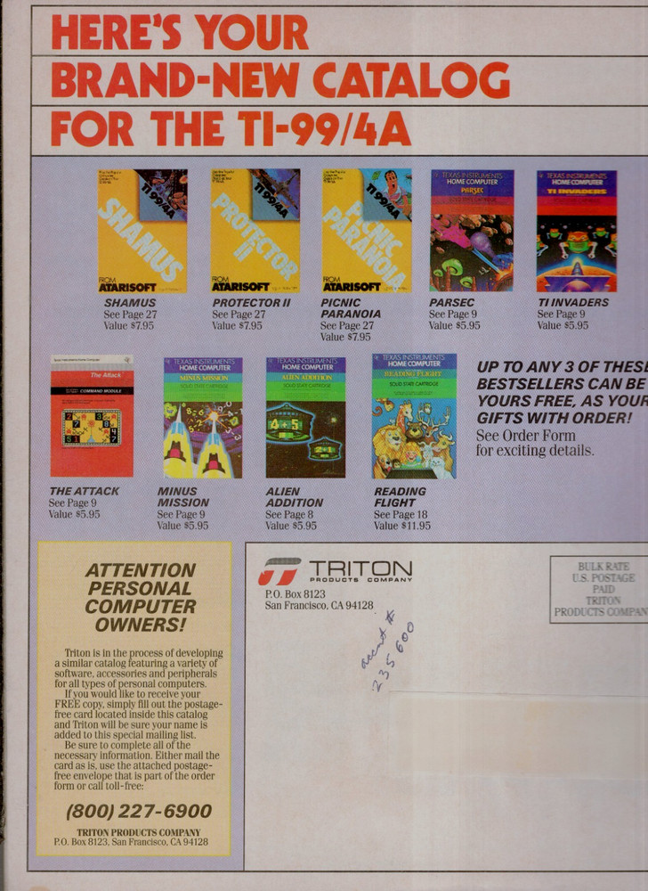 Triton Products TI-99/4A Spring '85 Catalog