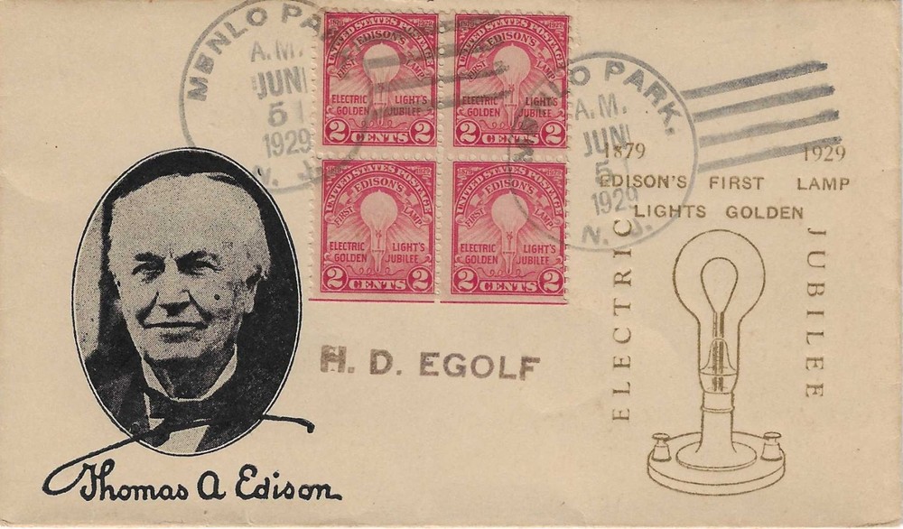 FDC   # 654-9  --  Edison  issue   -- Egolf