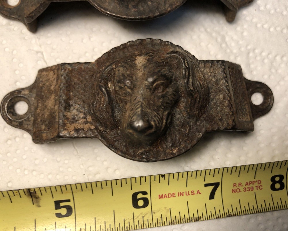 4 Antique Dog Head Drawer Pulls