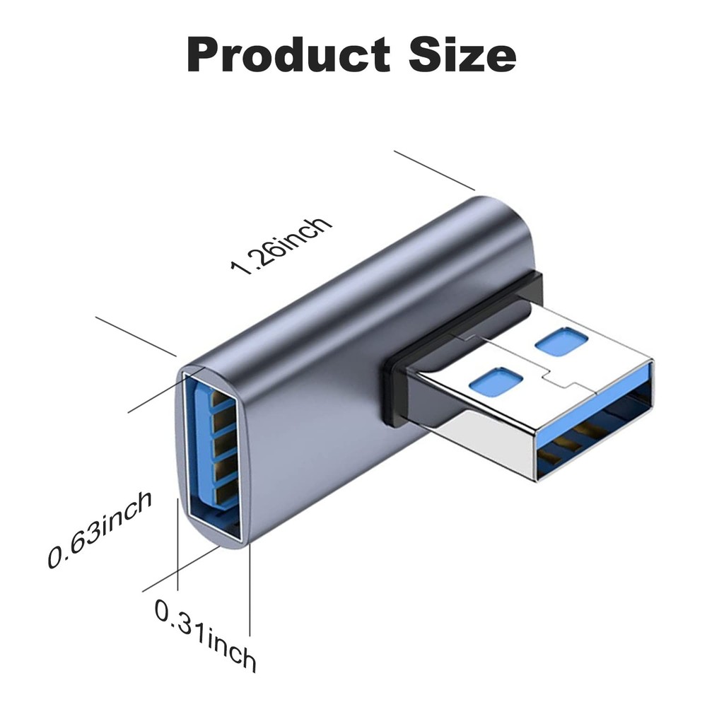 AreMe 90 Degree USB 3.1 Adapter 2 Pack, Left and Right Angle A Silver