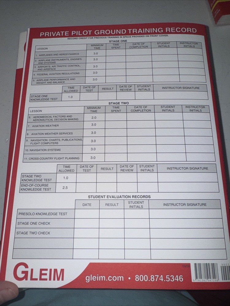 Gleim Private Pilot Training Record