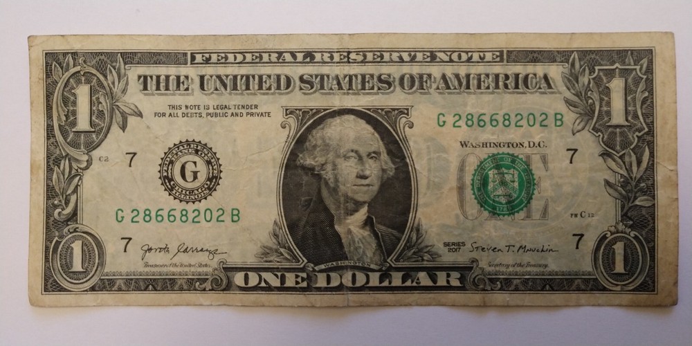 ERROR: Printing Wet Ink see through Transfer 2017 $1 Dollar Bill G28668202B