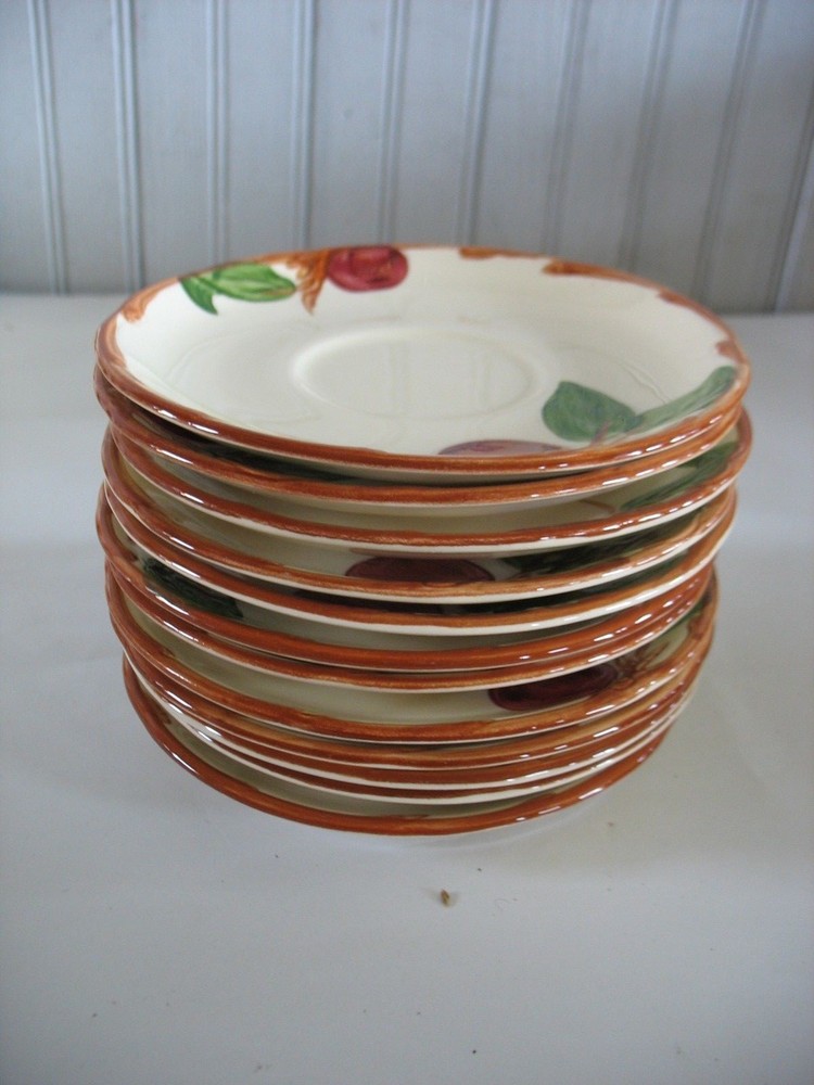 12 Franciscan Pottery Handpainted Apple Saucers CALIFORNIA Earthenware diff mark
