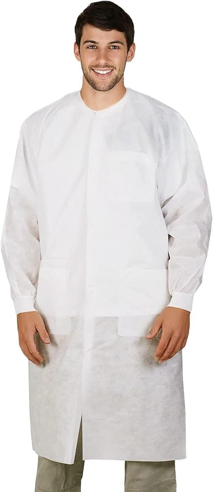 Disposable Lab Coats White SPP 45 gsm Work Gowns Medium (10 Pack)