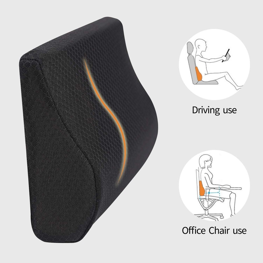 Memory Foam Lumbar Support Pillow for Car Lower Back Support Cushion Black