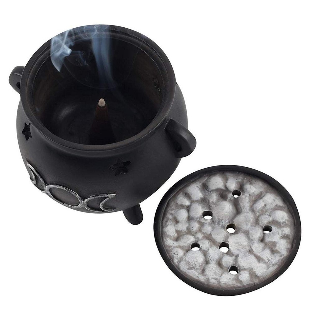 Green Tree Triple Moon Cauldron Incense Holder, Black regular