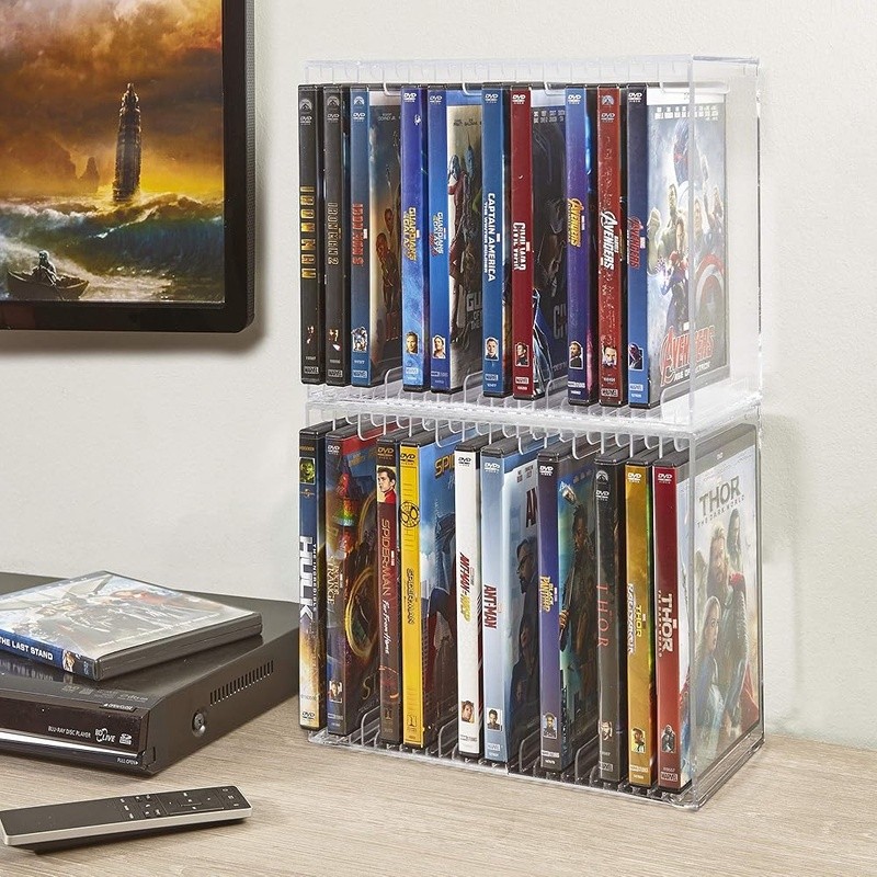 Stackable DVD Organizer Durable BPA-Free Clear Plastic Media Storage Solution US