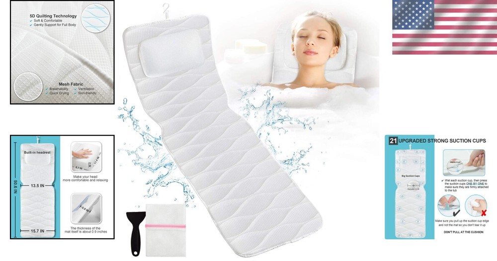 Ultimate Bath Pillow with Enhanced Support - Soft 5D Air Mesh & Suction Cups