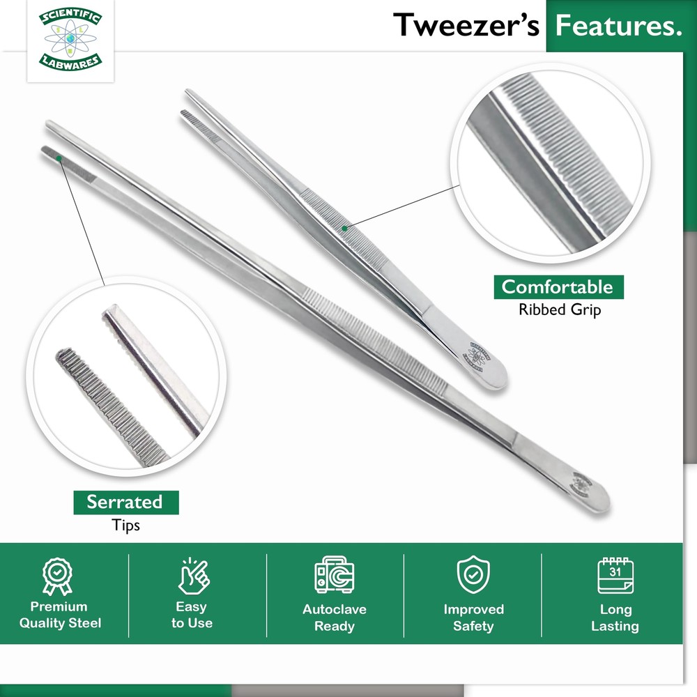 Scientific Labwares Silver Premium Antimagnetic Thumb Forceps Precision Grip