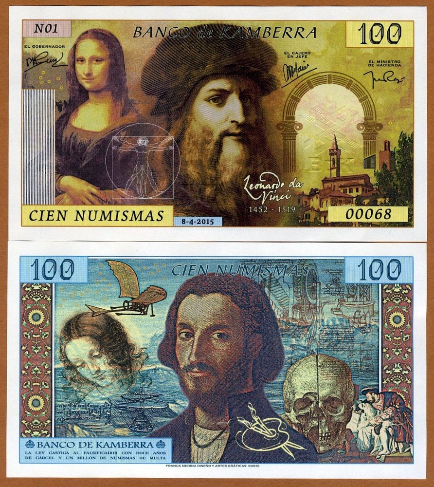 Kamberra, 100 Numismas, 2015, Limited Issue, UNC Leonardo da Vinci