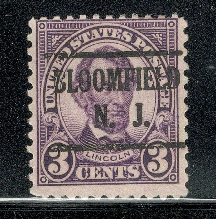 Sc # 635 ~ 3 cent Lincoln Issue, Precancel, BLOOMFIELD N. J.