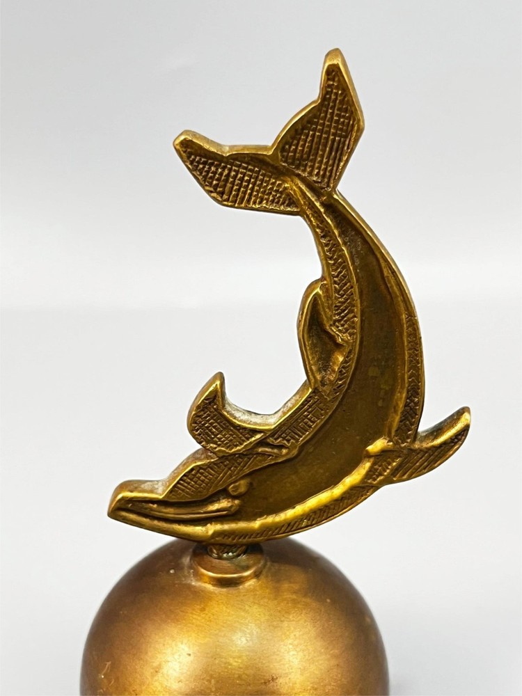 Vintage Solid Brass Dolphin Hand Bell 4.25" Tall