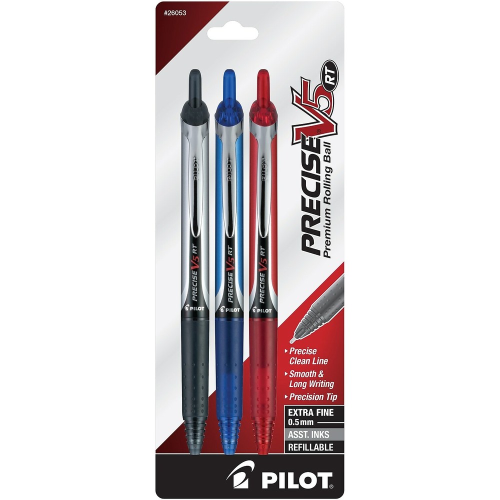 Pilot Precise V5 RT Retractable Pens, Extra Fine Point, Assorted Ink, 3/Pack