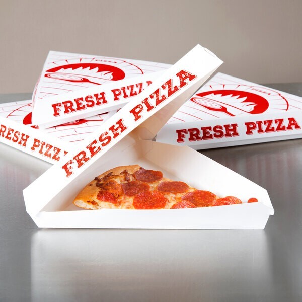 Choice White Clay Coated Clamshell Pizza Slice Box - 20/Pack