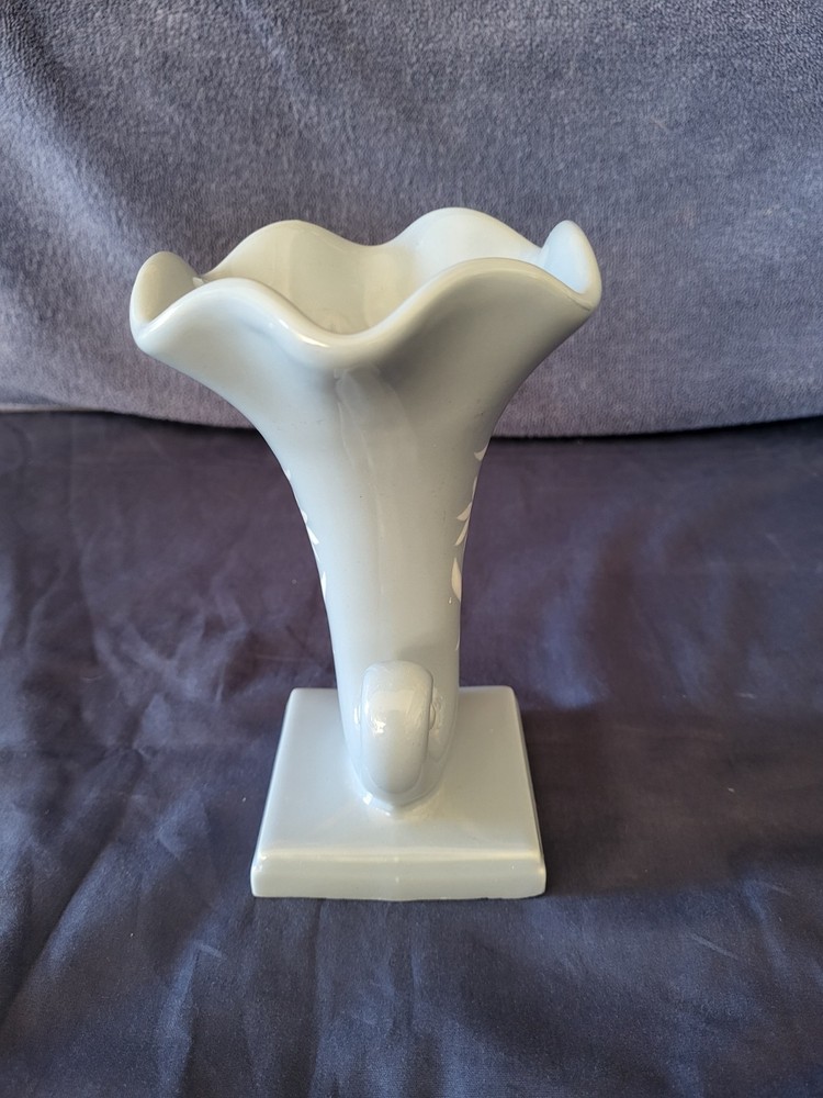 Very Cool Cornucopia Style Blue Ceramic Vase 7" Tall