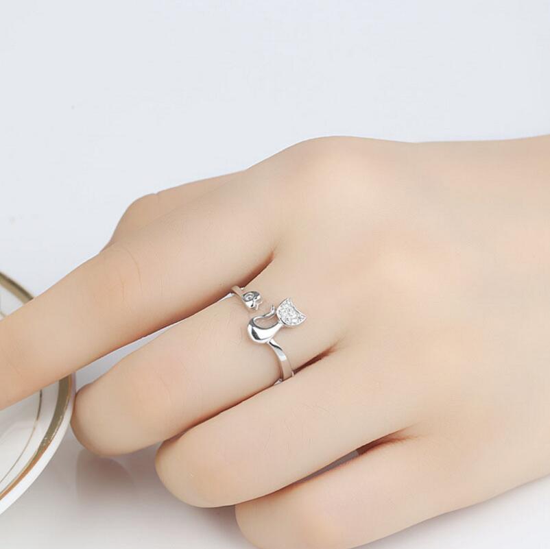Kitten Pave Cubic Zirconia Silver SP Cat Adjustable Ring