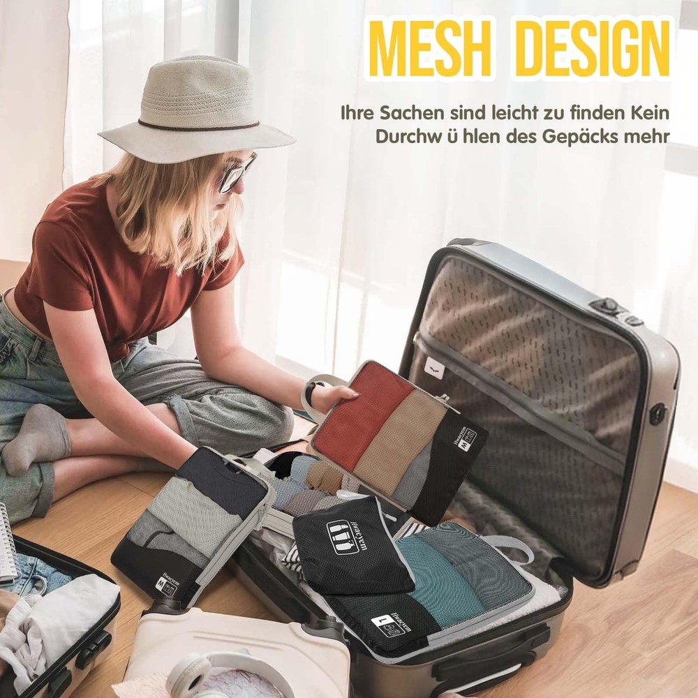 Compression Packing Cubes 8 Set, Dual Zipper Compression Packing Cubes for Tr...