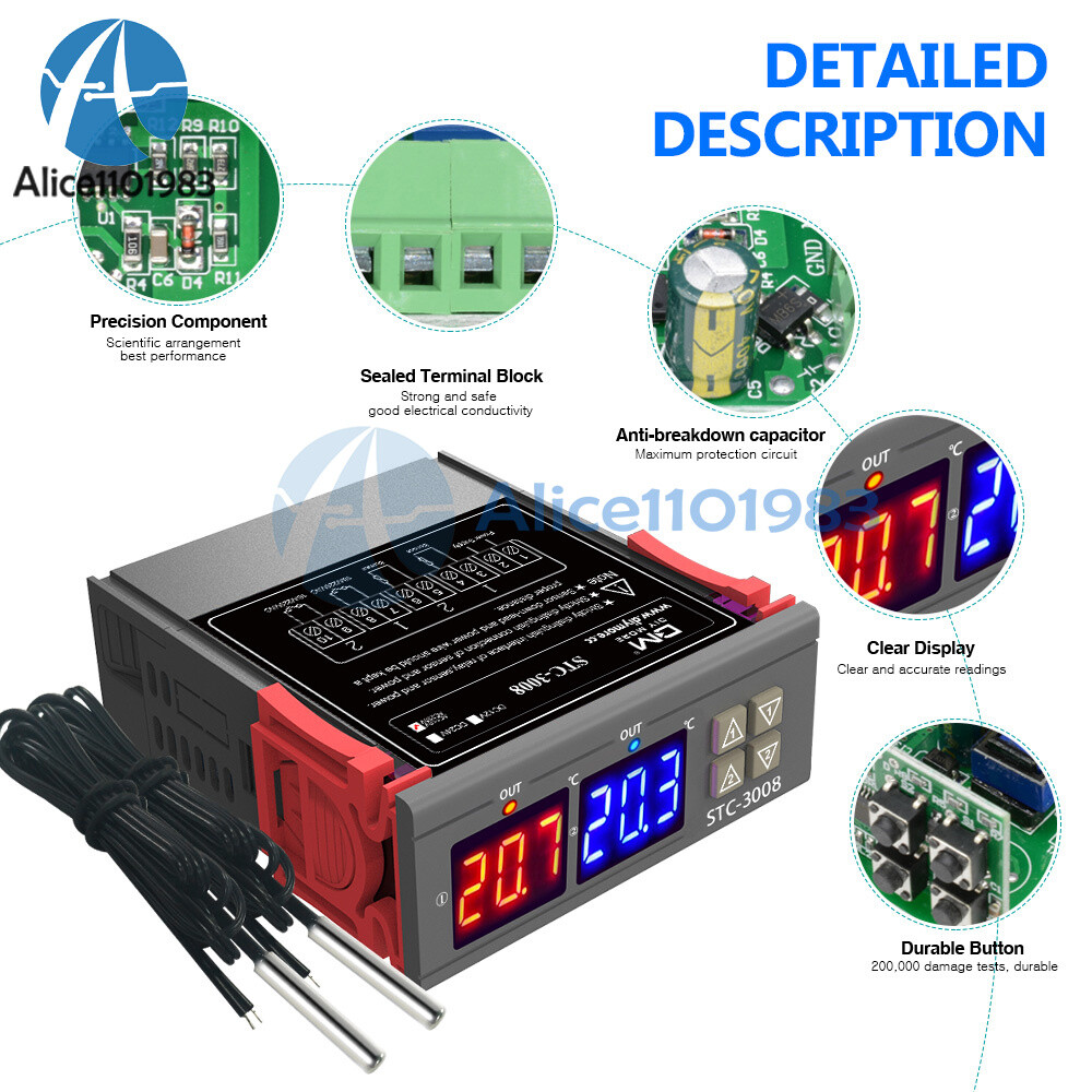 STC-3008 AC110-220V Digital Temperature Controller Thermostat Instrument Sensor