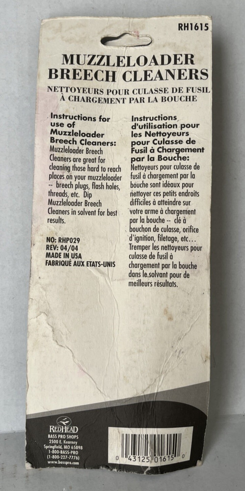 Redhead RH1615 Muzzleloader Breech Cleaners New In Box