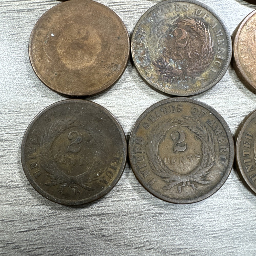 12 Coin US Two Cent Piece 2c LOT Collection