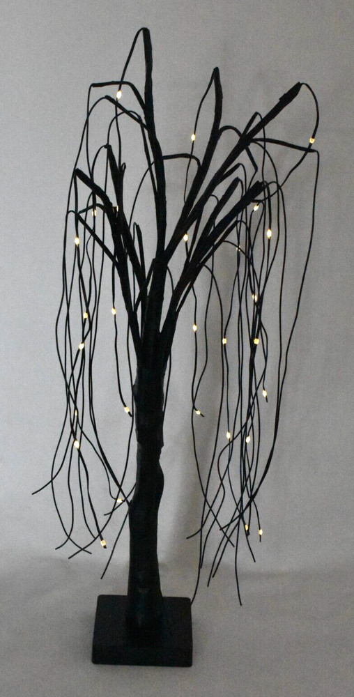 Lit Tree Weeping Willow Drooping 23" Halloween Black Battery Lighted Spooky