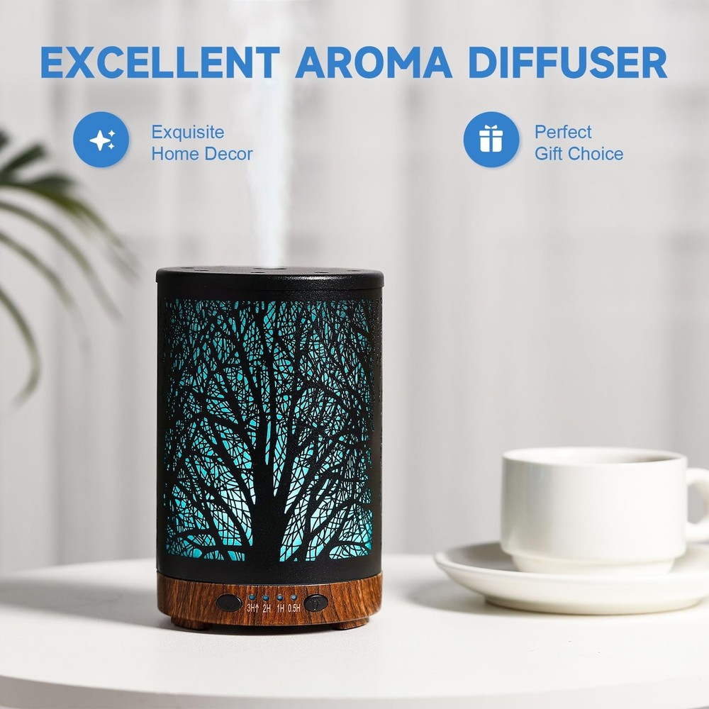JOYOLO Essential Oil Diffuser 120ML Metal Aromatherapy with Tree